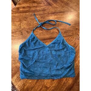 Avid Love NWT Teal Lace Halter Bralette Crop Top Floral Sheer Size M